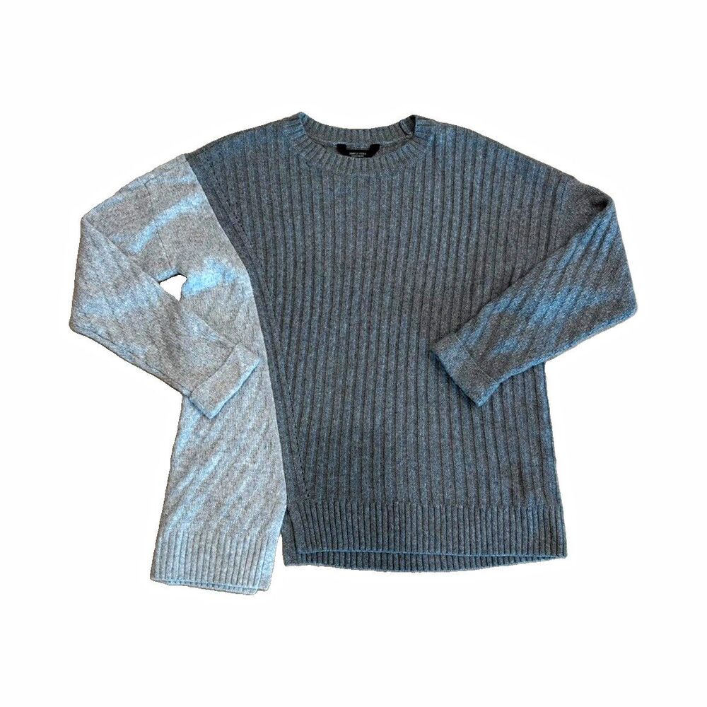 Simply Vera Vera Wang Women's L Gray Ribbed Knit Crew Neck Pullover Sweater